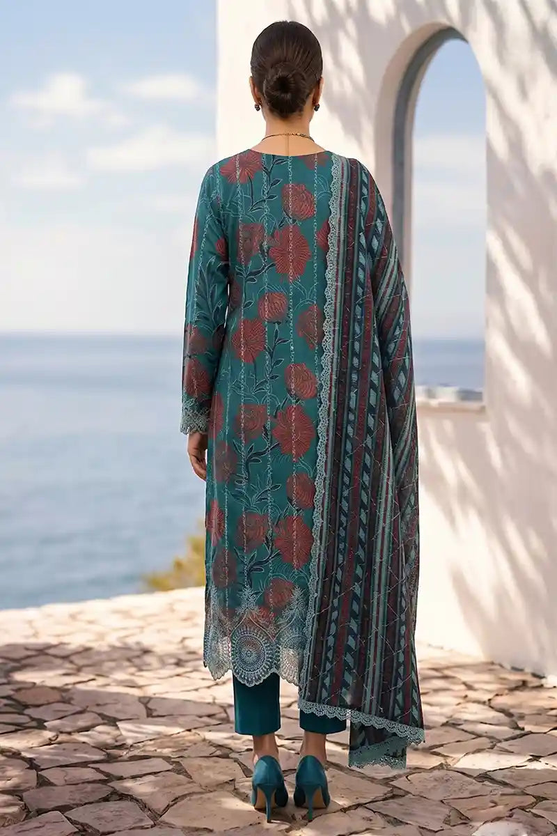 Zesh - 3PC Unstitched Embroidered Lawn Suit (Deep Sea Green)