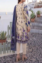 Aabruh Vol-1 3PC Unstitched Printed Lawn Suit (Creamy Vanilla & Deep Indigo Purple)