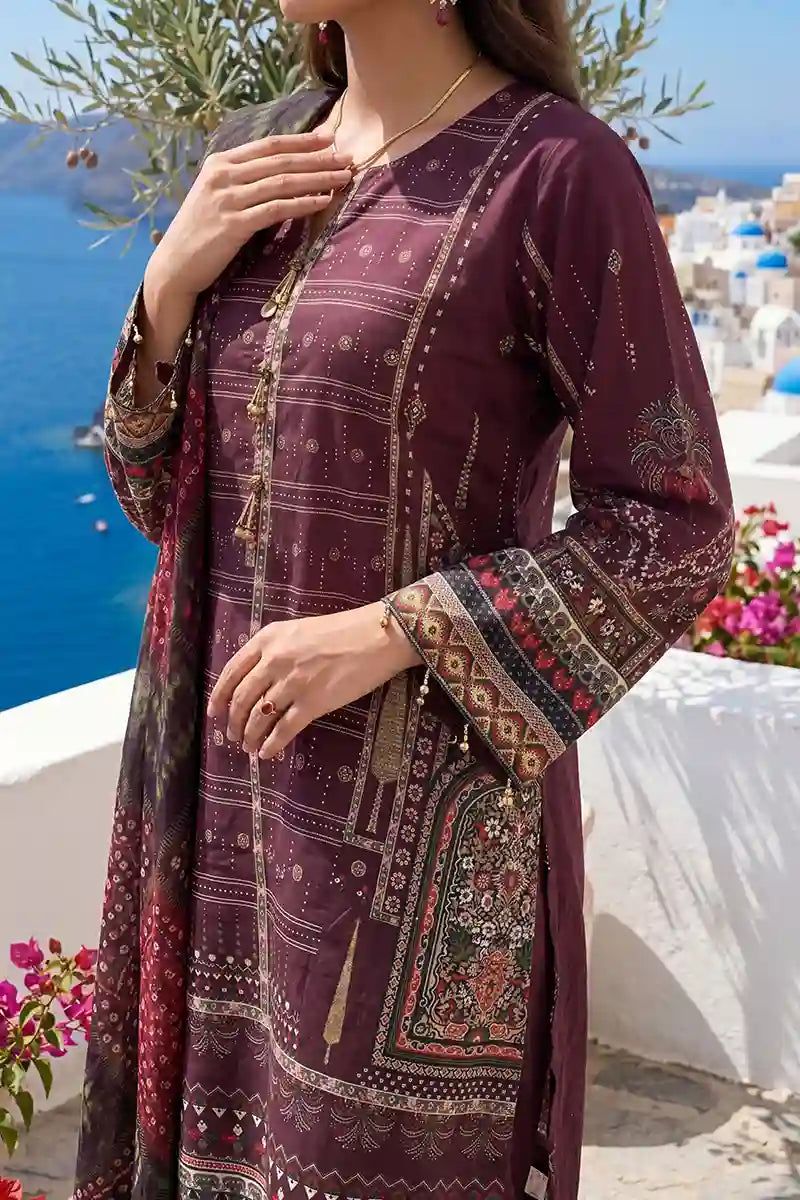Aabruh Vol-1 3PC Unstitched Printed Lawn Suit (Deep Maroon)