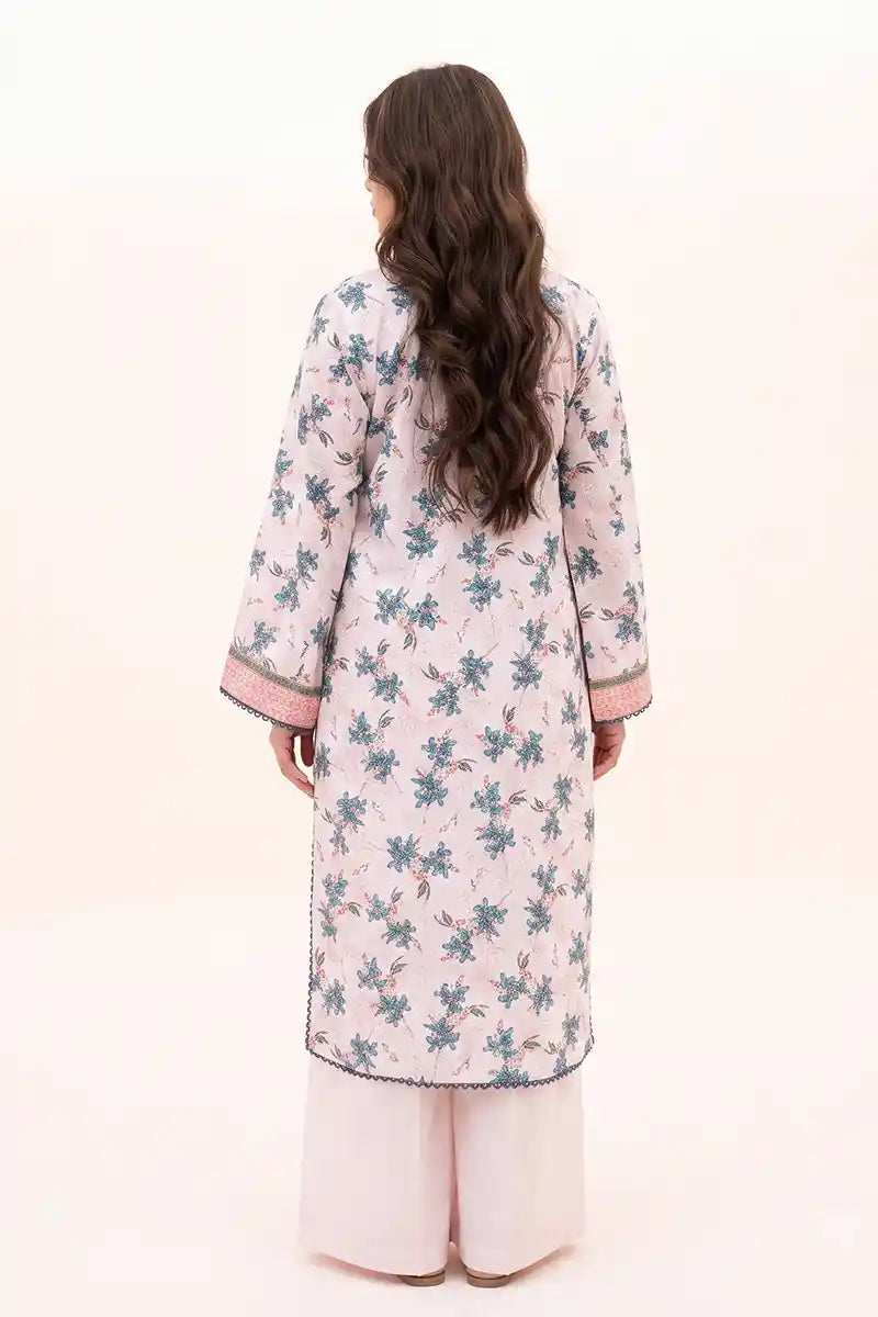 Zesh - 3PC Unstitched Embroidered Lawn Suit (Soft Powder Pink & Steel Blue)