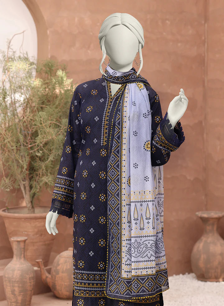 Bellissima By Aleemrah -3PC-Lawn Unstitch (Navy black)
