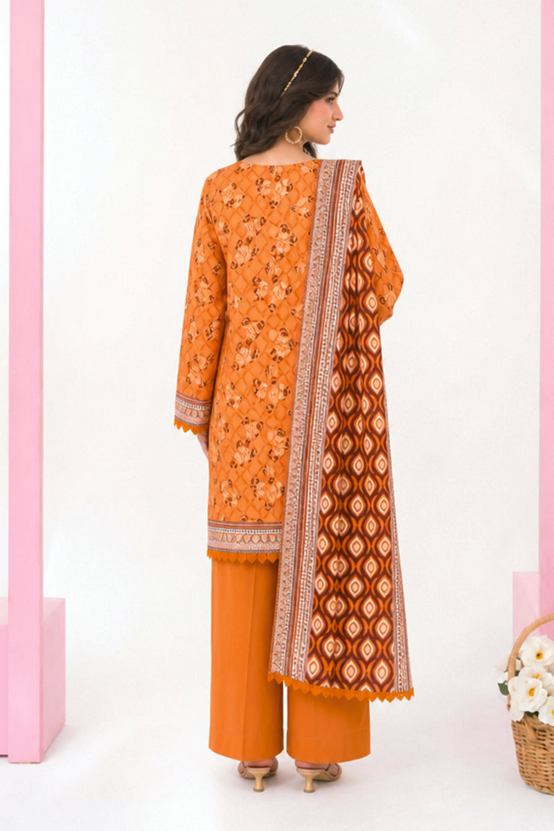 Zesh - Drop Fourteen Printed Series 3PC Unstitched Lawn Suit (Orange)