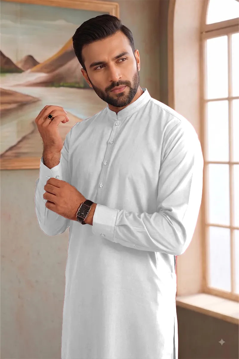 Men’s Wash & Wear Unstitched Fabric By KBC Fashion (White)