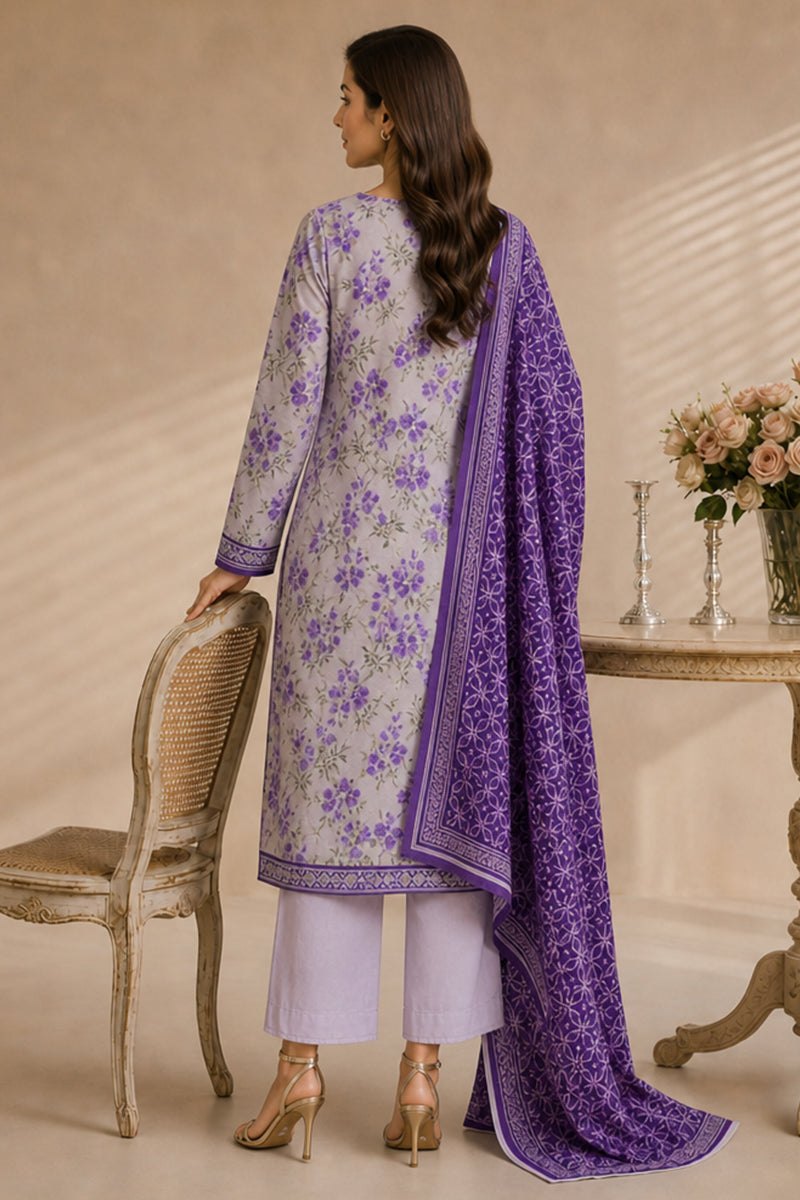 Khaadi (Vol.4) – 3 Piece Unstitched Printed Lawn Suit (Pale Lilac & Violent)