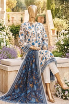 Safina Zeenat Printed Lawn 3-Piece Unstitched Suit (Steel Blue)
