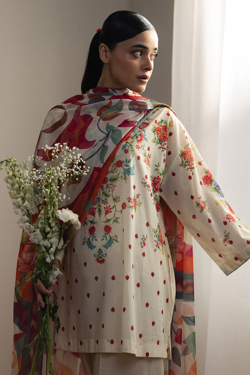 COCO By Zara Shahjahan - 3-Piece Unstitched Printed Lawn Suit (Cream)