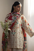 COCO By Zara Shahjahan - 3-Piece Unstitched Printed Lawn Suit (Cream)