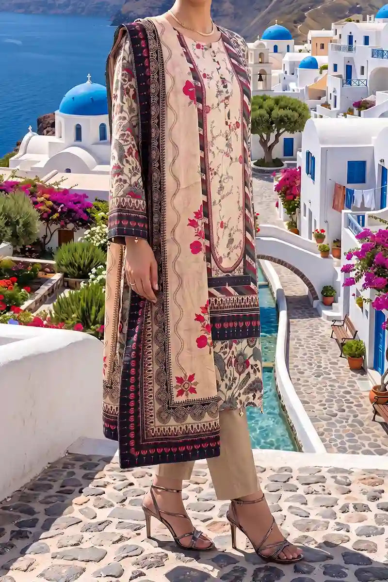 Aabruh Vol-1 3PC Unstitched Printed Lawn Suit (Soft Sand Ivory)