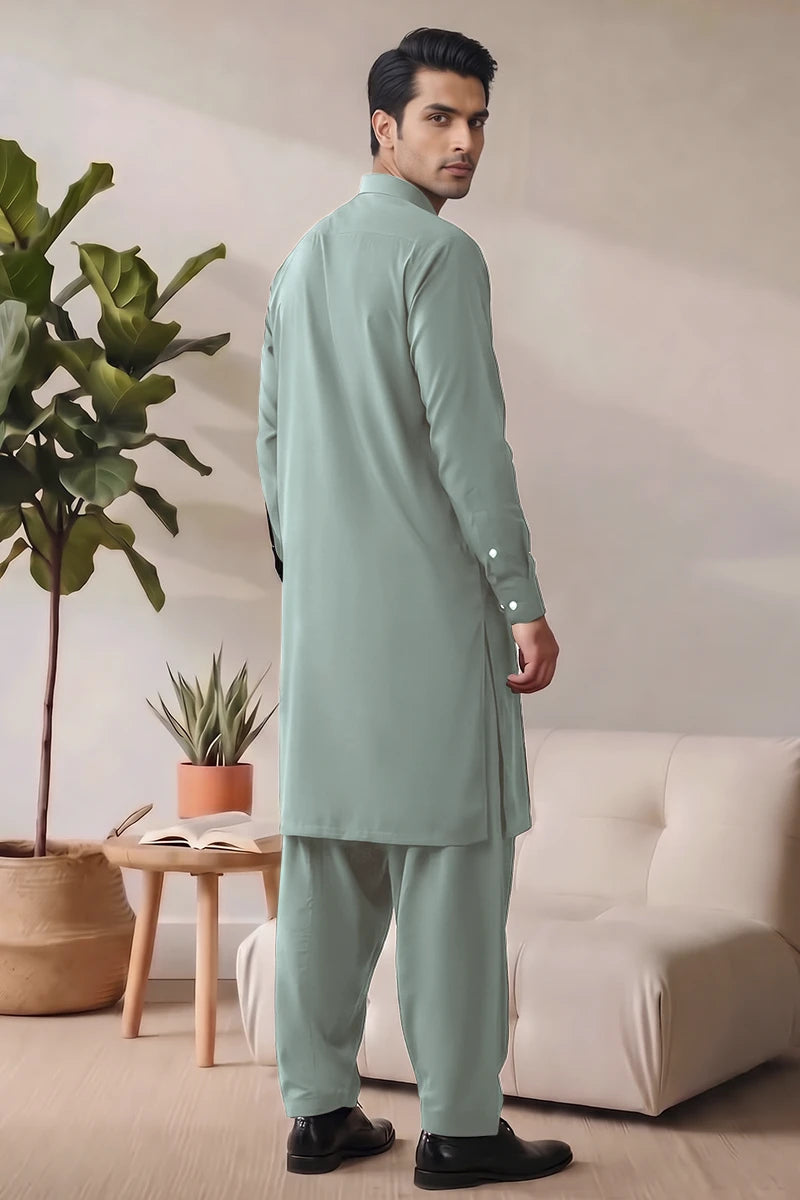 Saya Men’s Wash & Wear Unstitched Suit (Mint Green)
