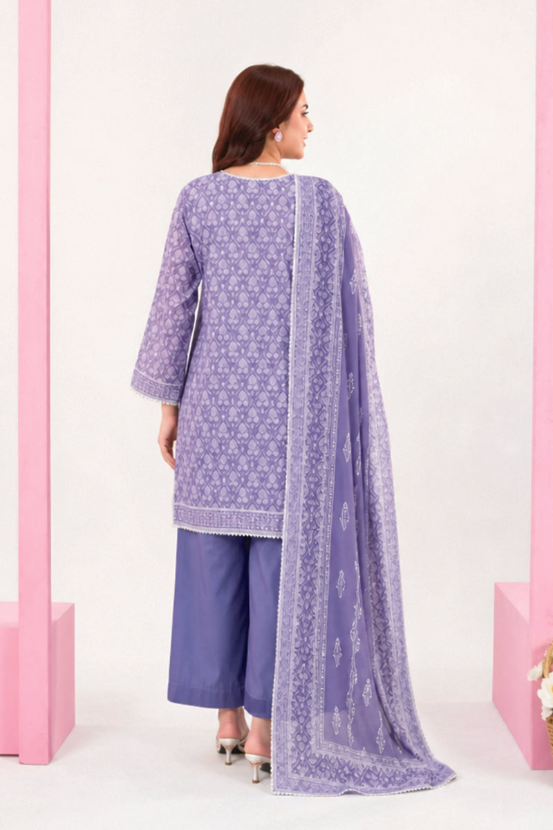 Zesh - Drop Fourteen Printed Series 3PC Unstitched Lawn Suit (Periwinkle & Lavender Blue)