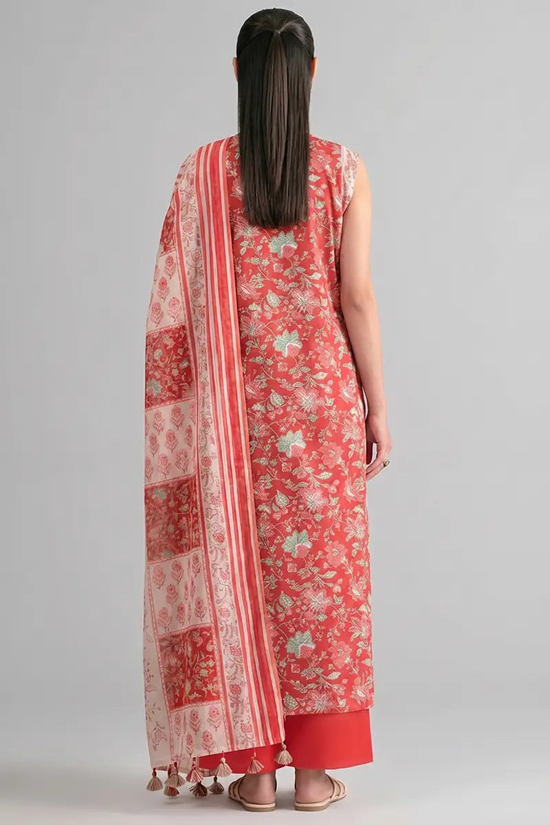 Sapphire Vol.7 - 3PC Unstitched Printed Lawn Suit (Coral Red Floral)