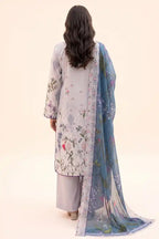 Zesh - 3PC Unstitched Embroidered Lawn Suit (Soft Lavender Grey & Dusty Blue)