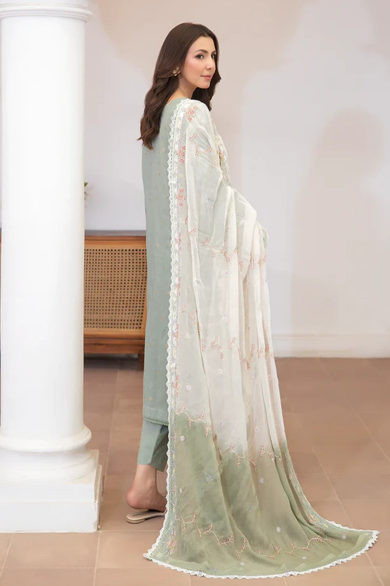 Aqua By Johra - 3PC Unstitched Embroidered Lawn Suit (Pastel Sage Green)