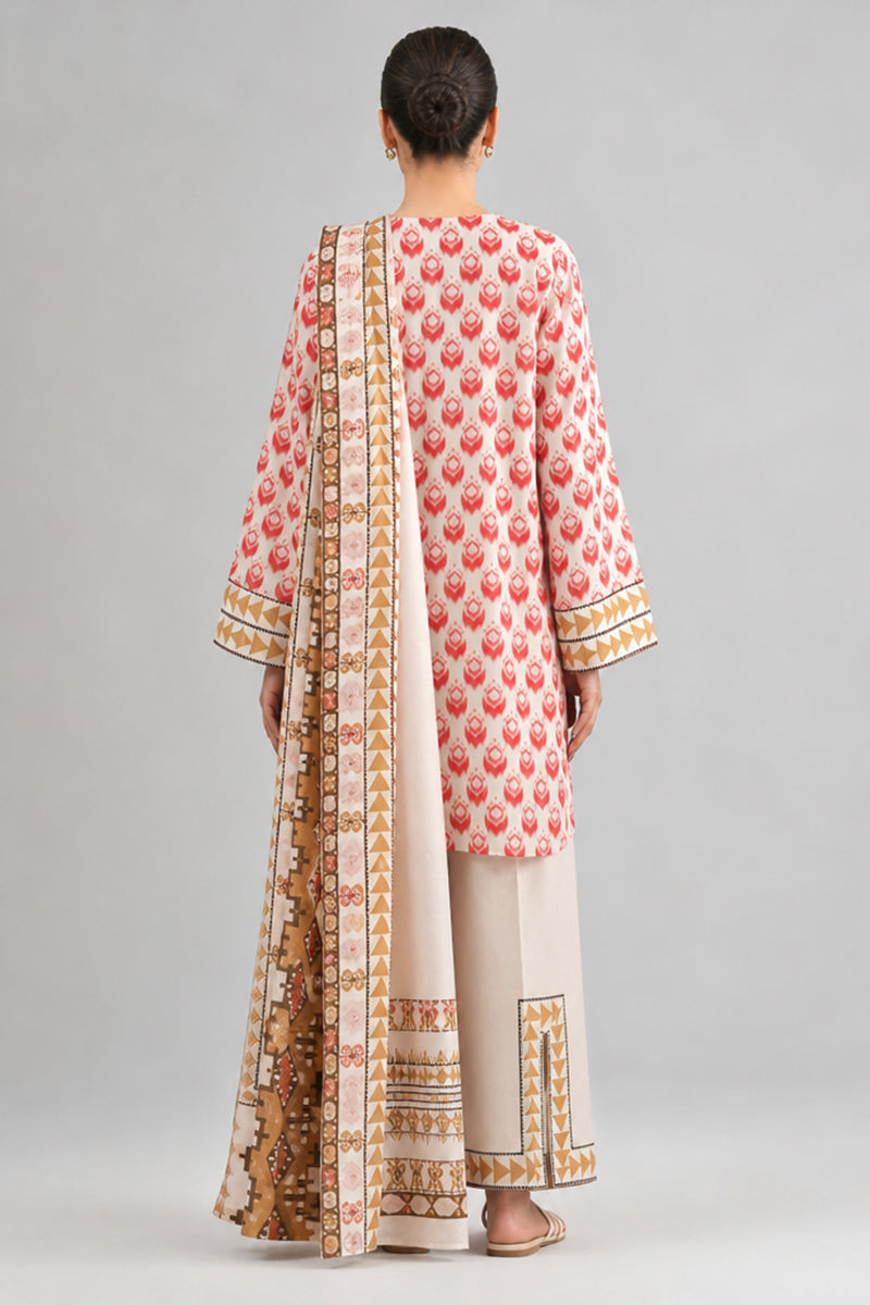 Nishat (Vol.4) - 3pc Unstitched Digital Embroidered Printed Lawn (Cream & Crimson Red & Ochre brown)
