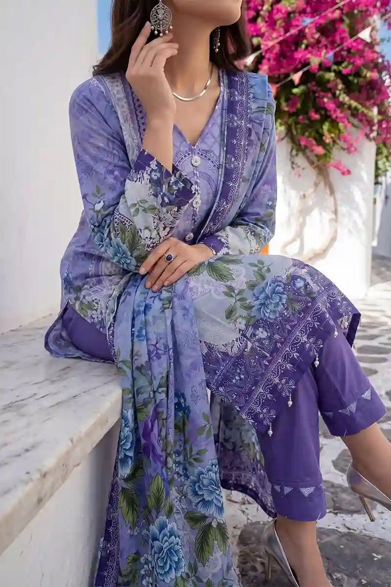Aabruh Vol-1 3PC Unstitched Printed Lawn Suit (Periwinkle)