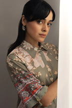 COCO By Zara Shahjahan - 3-Piece Unstitched Printed Lawn Suit (Sage Green & Dusty Rose)