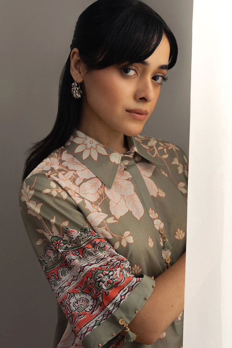 COCO By Zara Shahjahan - 3-Piece Unstitched Printed Lawn Suit (Sage Green & Dusty Rose)