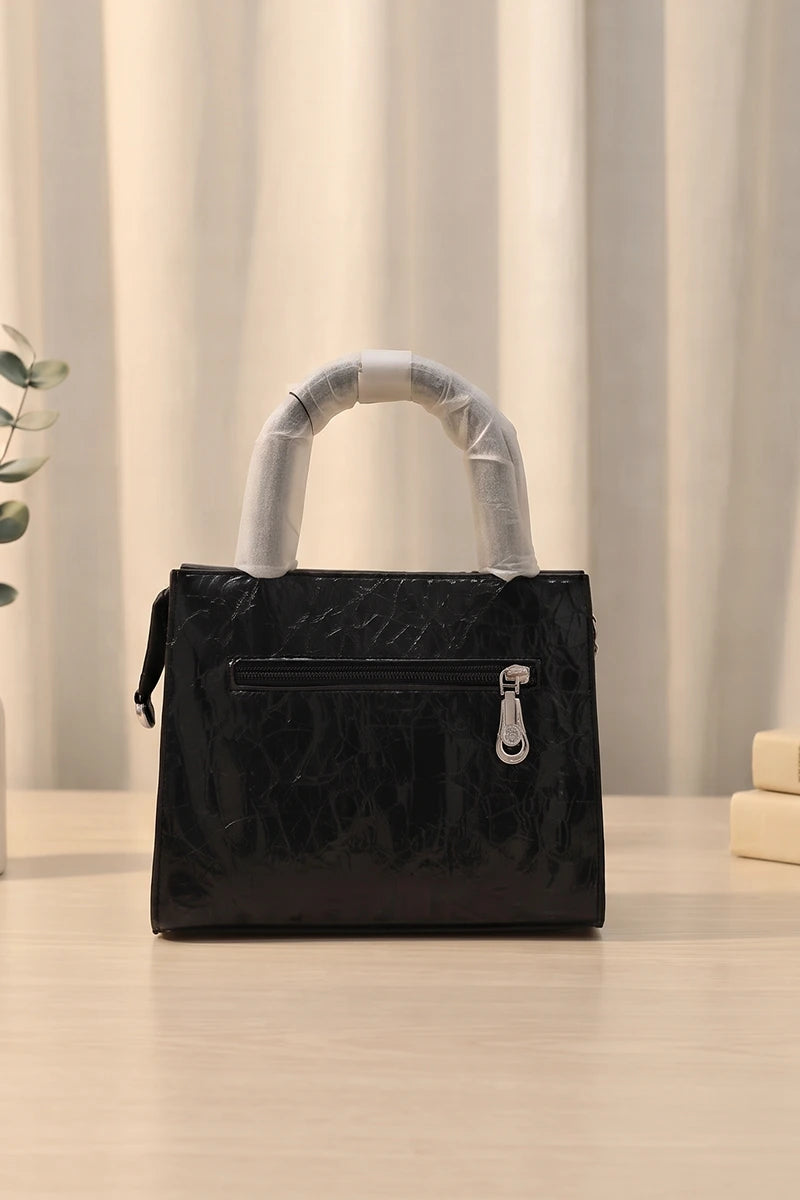 Elegance Structured Faux Leather Shoulder Bag (Black)