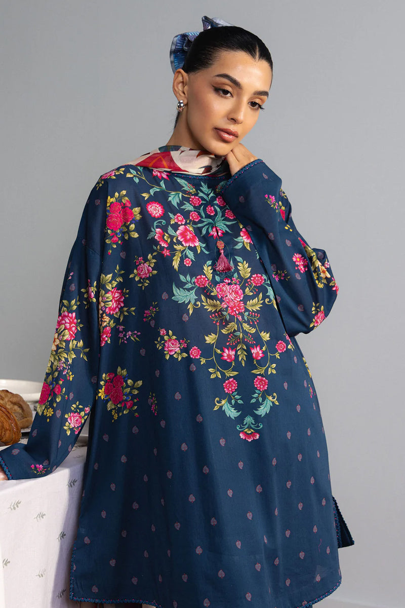 COCO By Zara Shahjahan - 3-Piece Unstitched Printed Lawn Suit (Deep Navy)