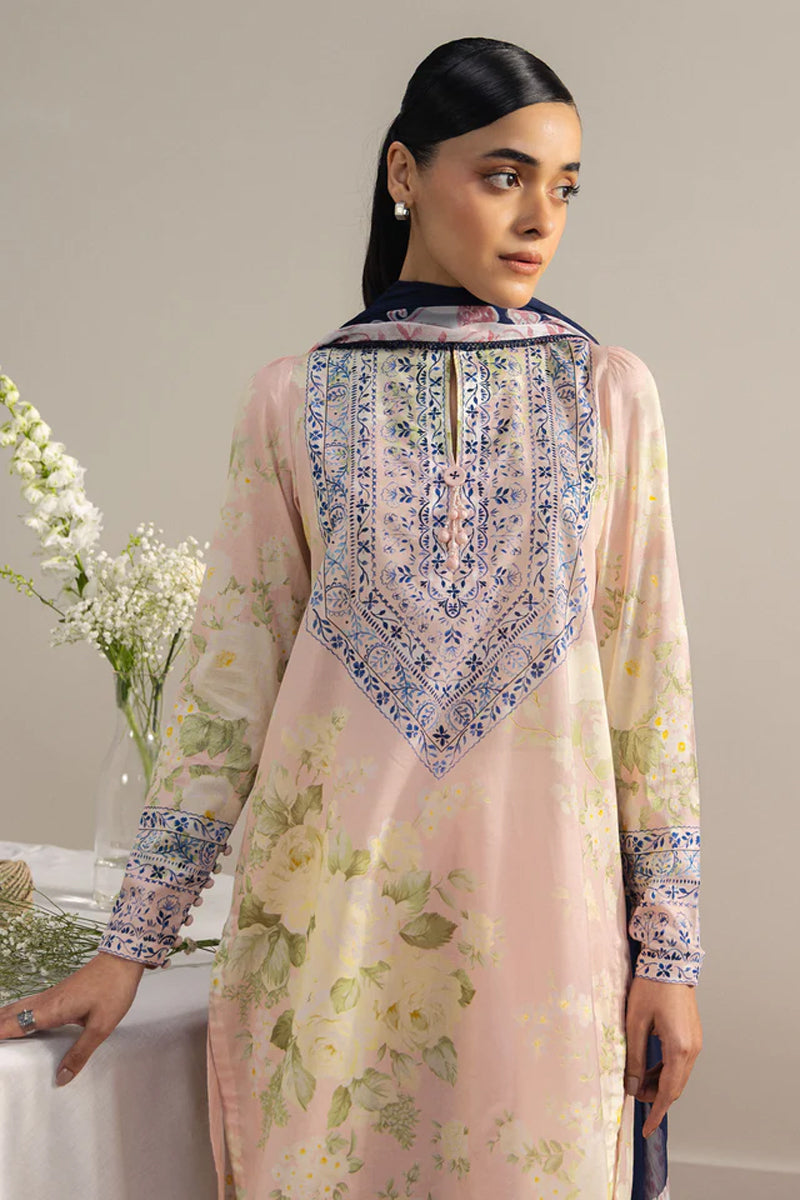 COCO By Zara Shahjahan - 3-Piece Unstitched Printed Lawn Suit (Pastel Rose)