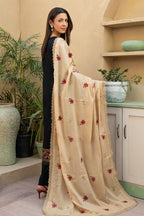 Khimar By Johra - 3PC Unstitched Embroidered Lawn Suit (Black & Beige)