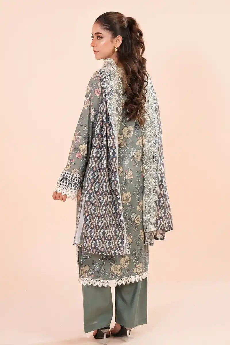 Zesh - 3PC Unstitched Embroidered Lawn Suit (Moss Green)