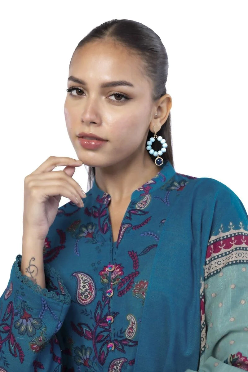 Khaadi – Summer Series 3 Piece Unstitched Printed Lawn Suit (Deep Teal & Soft Mint)