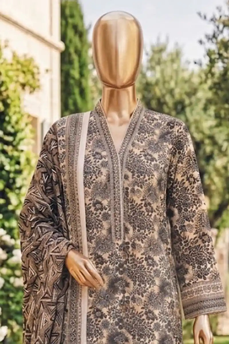 Safina Zeenat Printed Lawn 3-Piece Unstitched Suit (Dark Espresso)