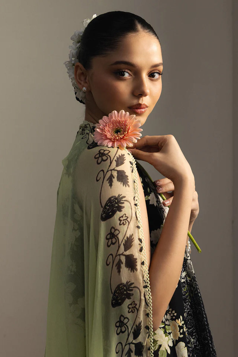COCO By Zara Shahjahan - 3-Piece Unstitched Printed Lawn Suit (Midnight Black & Pale Cream)