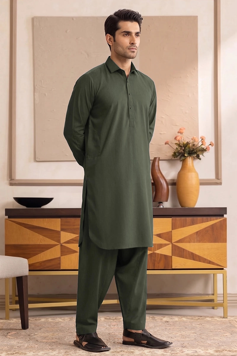 Yameen - Men’s Unstitched Cotton Fabric (Dark Forest Green)
