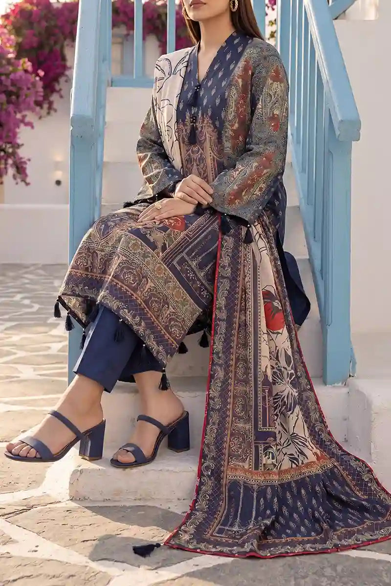 Aabruh Vol-1 3PC Unstitched Printed Lawn Suit (Dark Slate Blue)