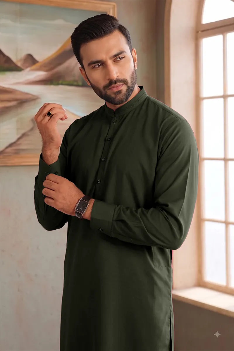 Men’s Wash & Wear Unstitched Fabric By KBC Fashion (Forest Green)