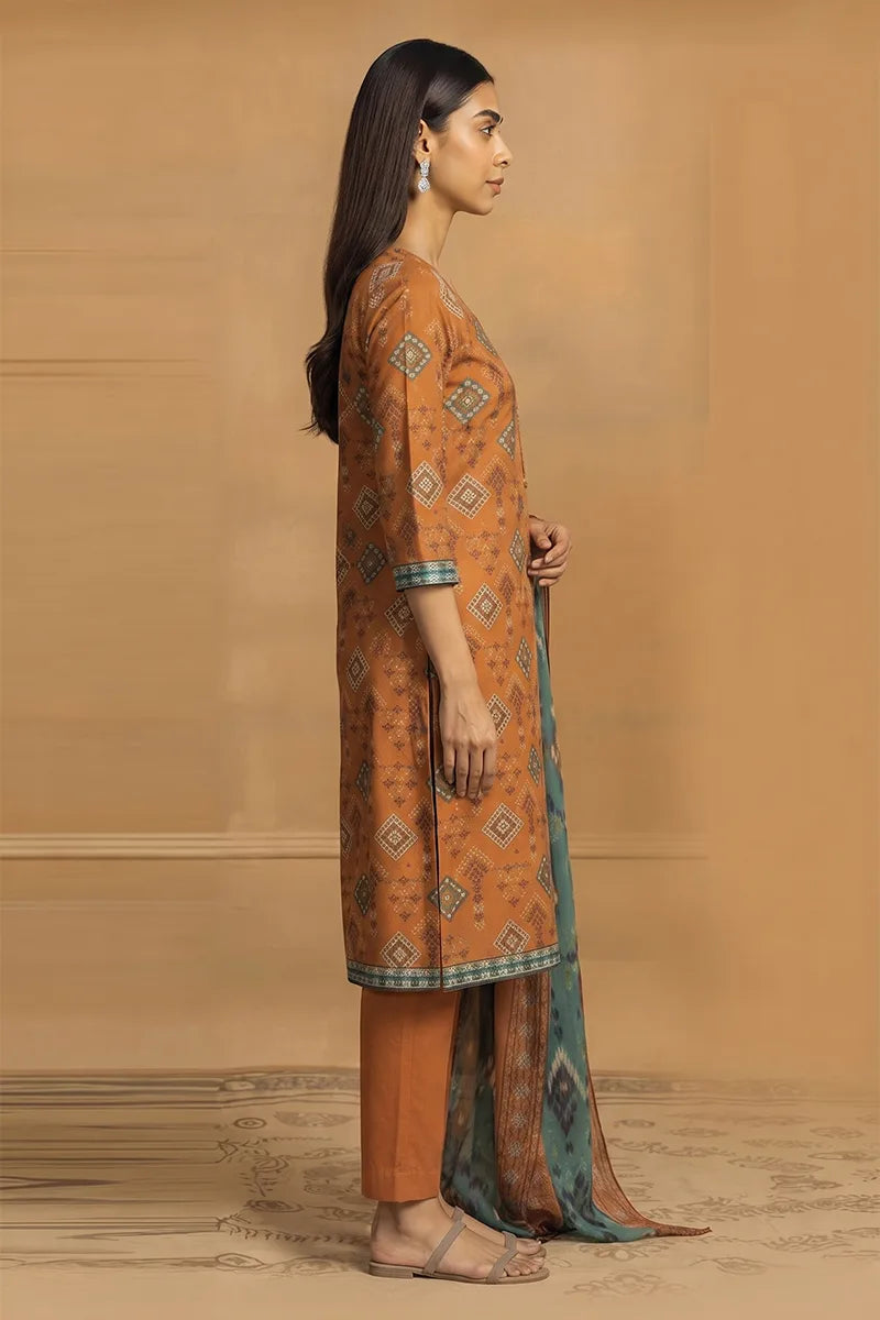 Sapphire Lawn Vol.08 - 3PC Unstitched Printed Lawn Suit (Rust Ochre)