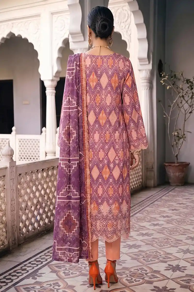 Zesh - 3PC Unstitched Embroidered Lawn Suit (Mauve & Soft Peach)