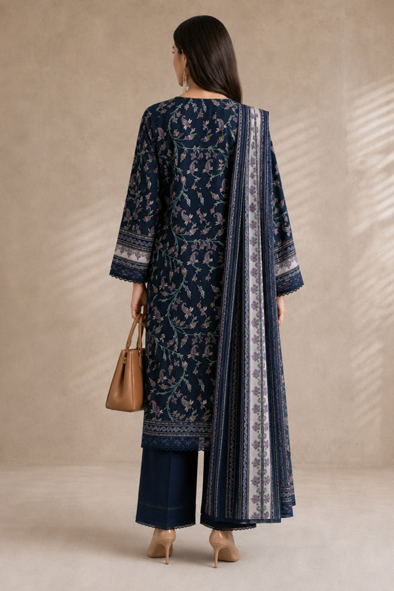 Khaadi (Vol.4) – 3 Piece Unstitched Printed Lawn Suit (Navy Blue)
