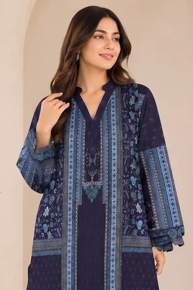 KBC 2PC Stitched Collection - Printed Lawn Suit (Navy Blue)