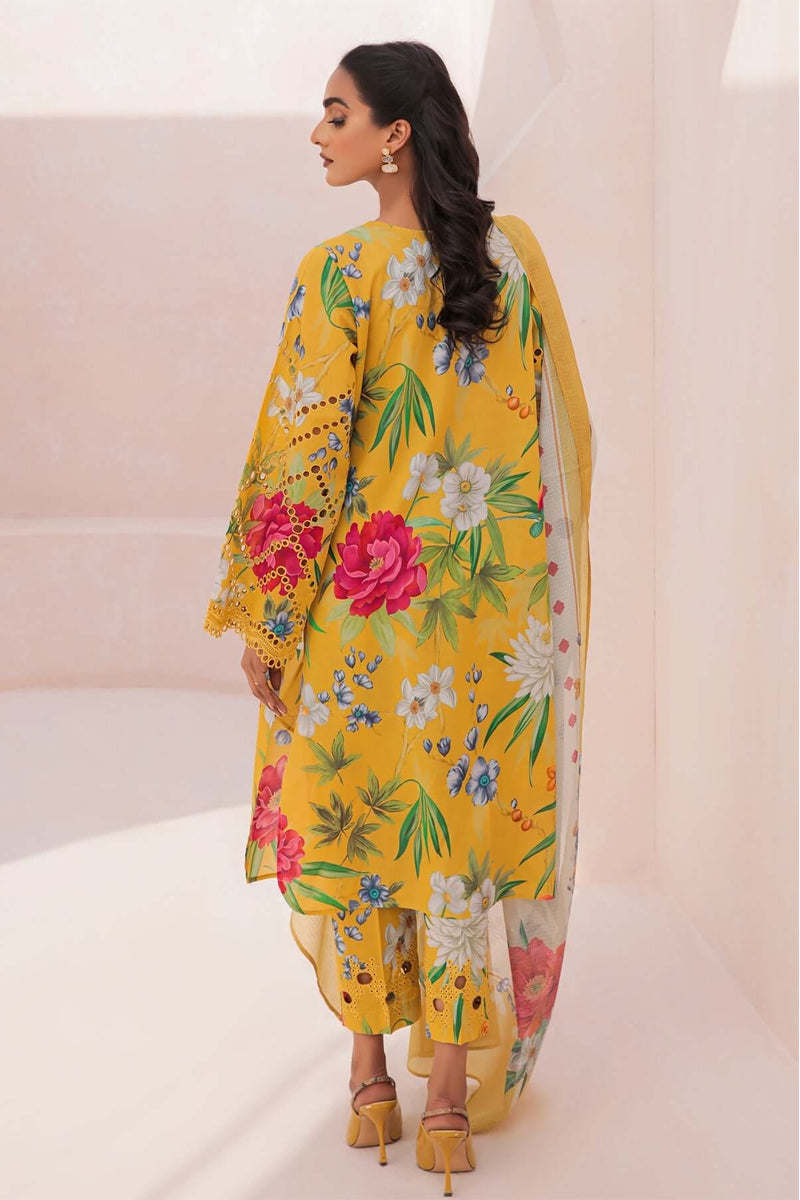 Elahéh By Maria B - 3PC Unstitched Digital Printed Lawn Suit (Yellow & White)