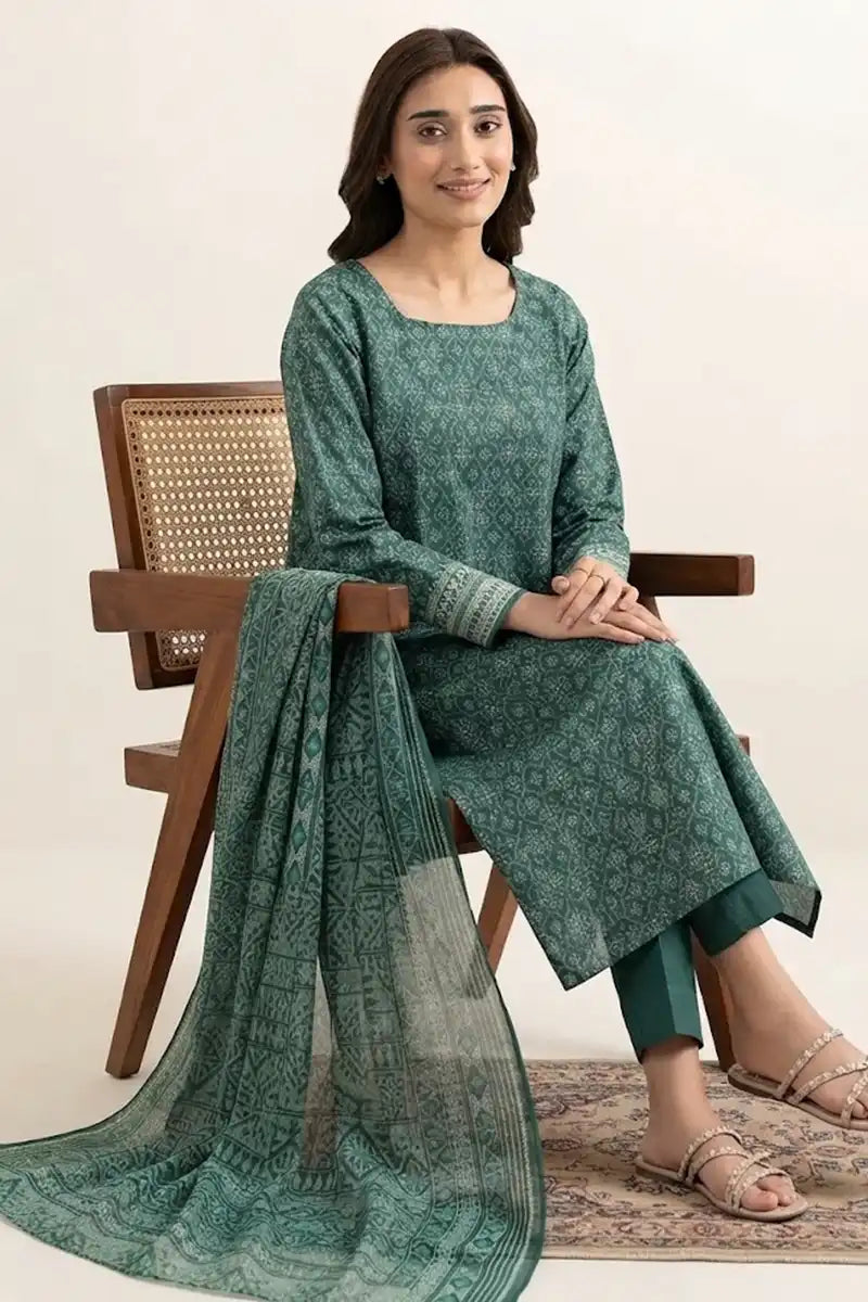 Khaadi 3-Piece Unstitched Printed Lawn Suit (Teal Green)