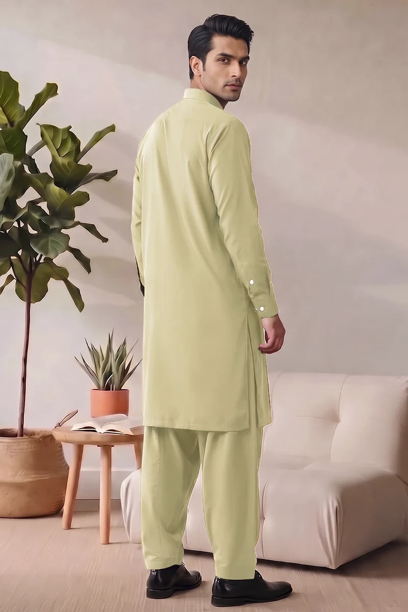 Saya Men’s Wash & Wear Unstitched Suit (Soft Lime Green)