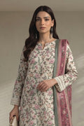Khaadi – 3 Piece Unstitched Digital Printed Lawn Suit (White & Dark Mauve)