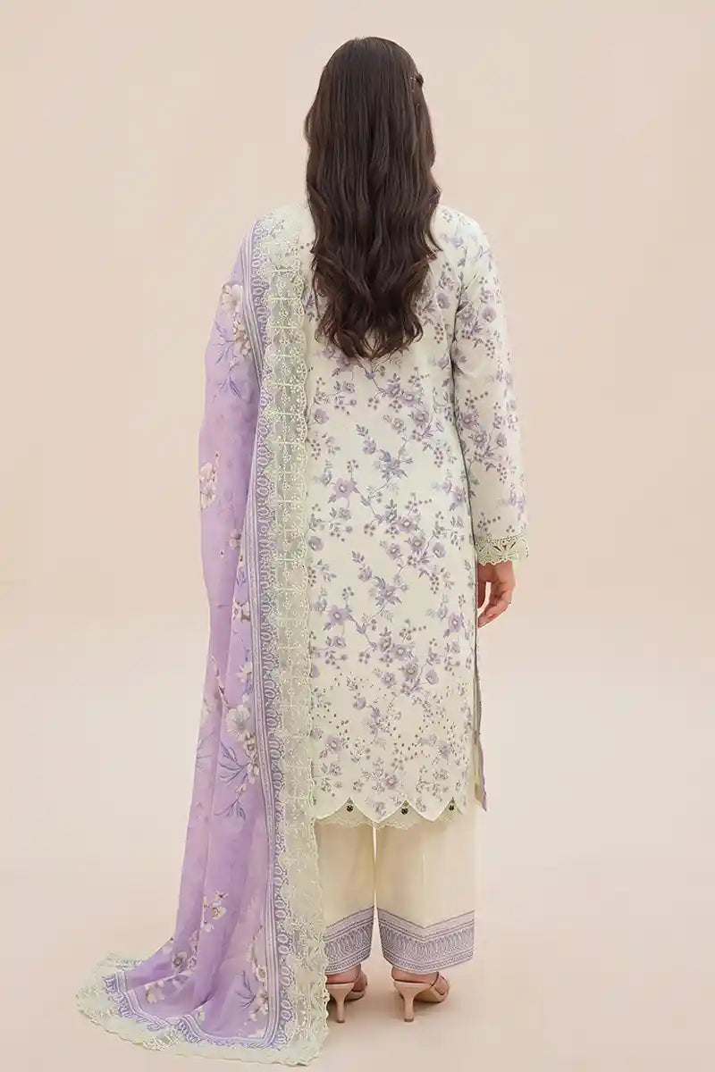Zesh - 3PC Unstitched Embroidered Lawn Suit (Pale Pistachio Cream & Soft Lavender)