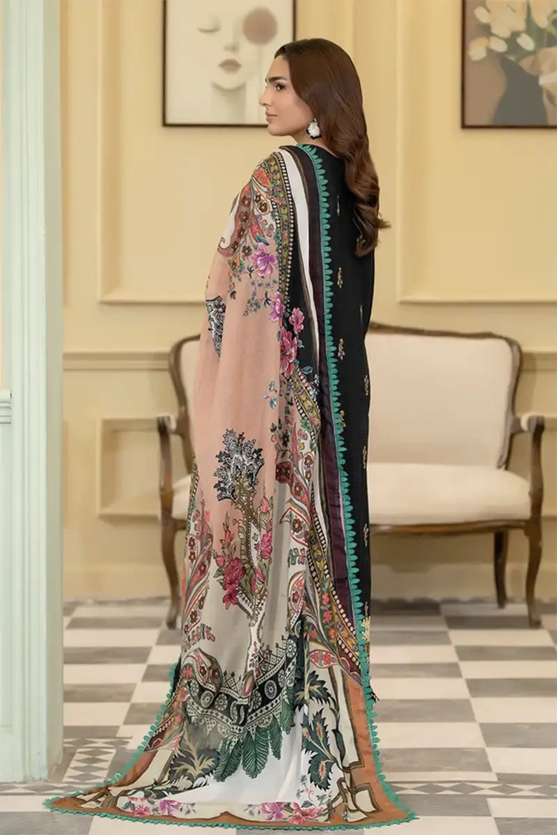 Elvia By Johra - 3PC Unstitched Embroidered Lawn Suit (Black)