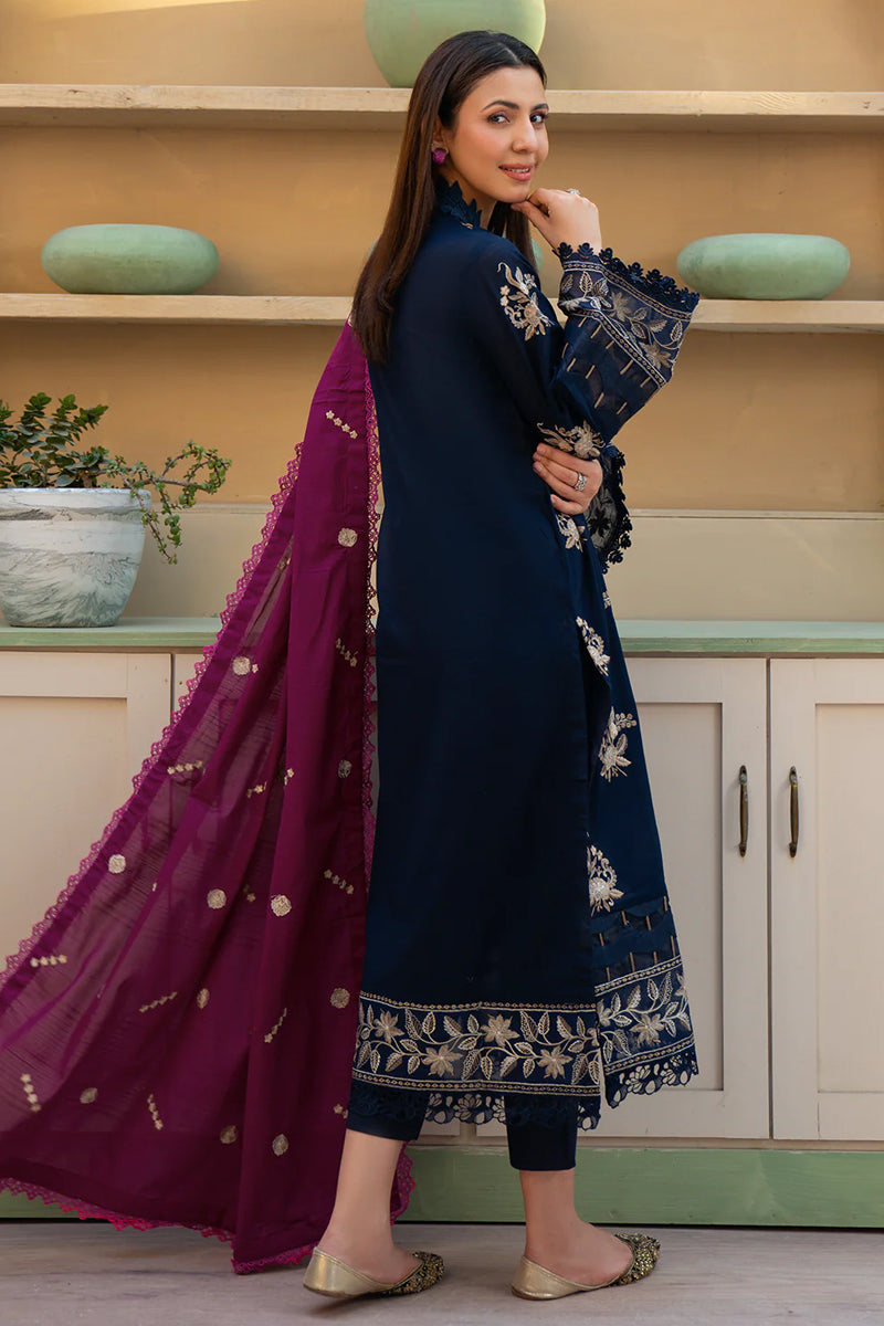 Khimar By Johra - 3PC Unstitched Embroidered Lawn Suit (Navy Blue & Purple)