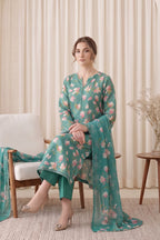 Gul Rang By Bareezé – 3-Piece Unstiched Printed Classic Lawn (Turquoise)