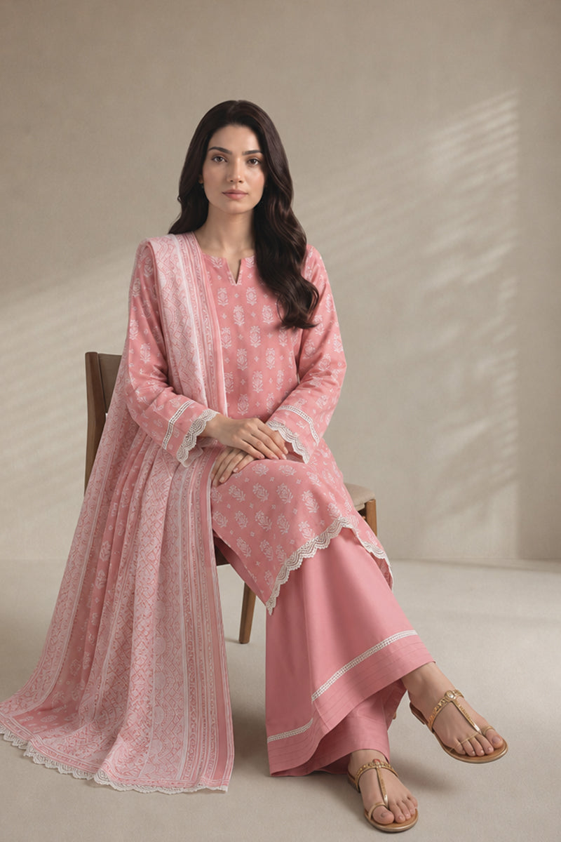 Khaadi – 3 Piece Unstiched Premium Printed Lawn Suit (Dusty Rose Pink)