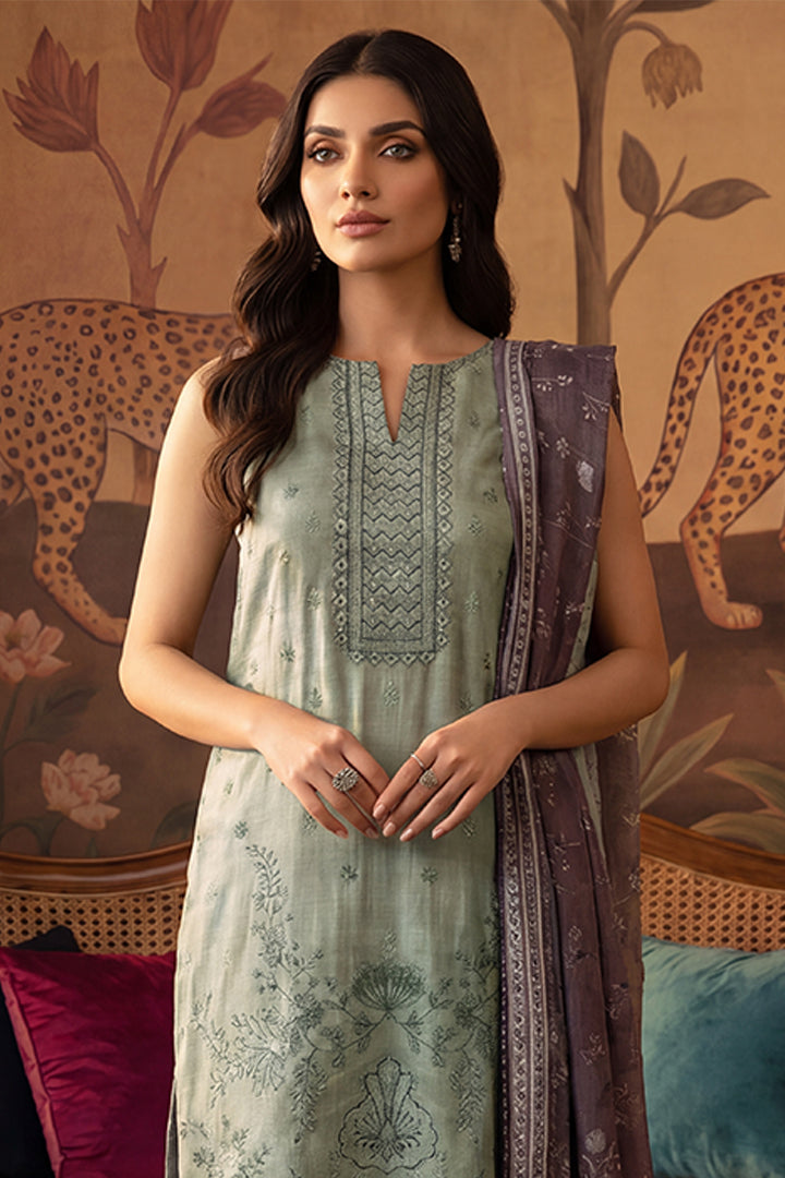 Rimal by UK Vol-22 3PC Unstitched Embroidered Lawn Suit (Sage Green)
