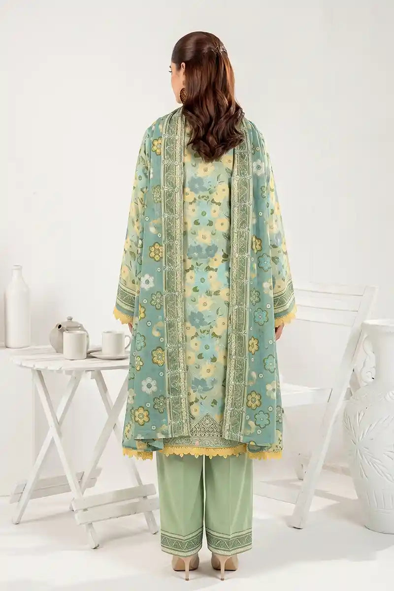 Zesh - 3PC Unstitched Embroidered Lawn Suit (Teal Sage )