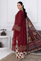 Muswa By Johra - 3PC Unstitched Embroidered Lawn Suit (Deep Maroon)