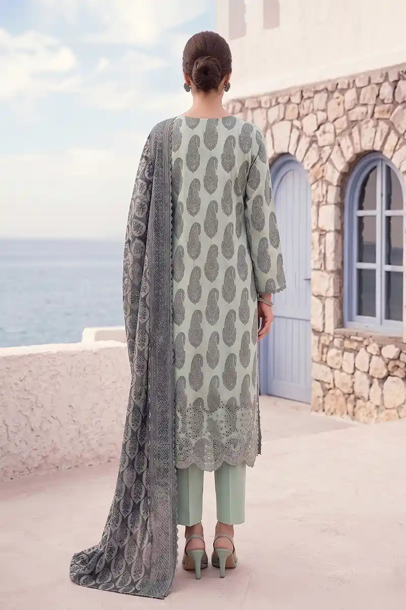Zesh - 3PC Unstitched Embroidered Lawn Suit (Sage Green & Charcoal Grey)