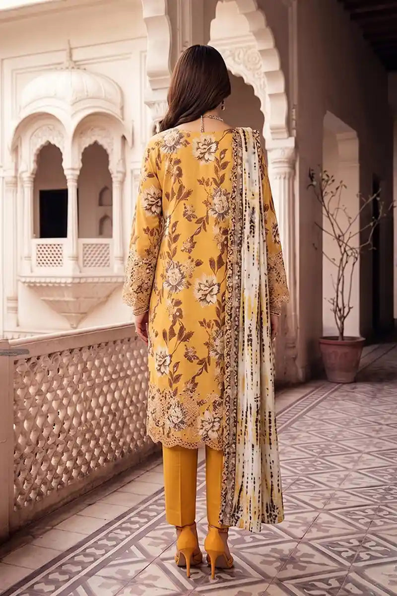 Zesh - 3PC Unstitched Embroidered Lawn Suit (Mustard)